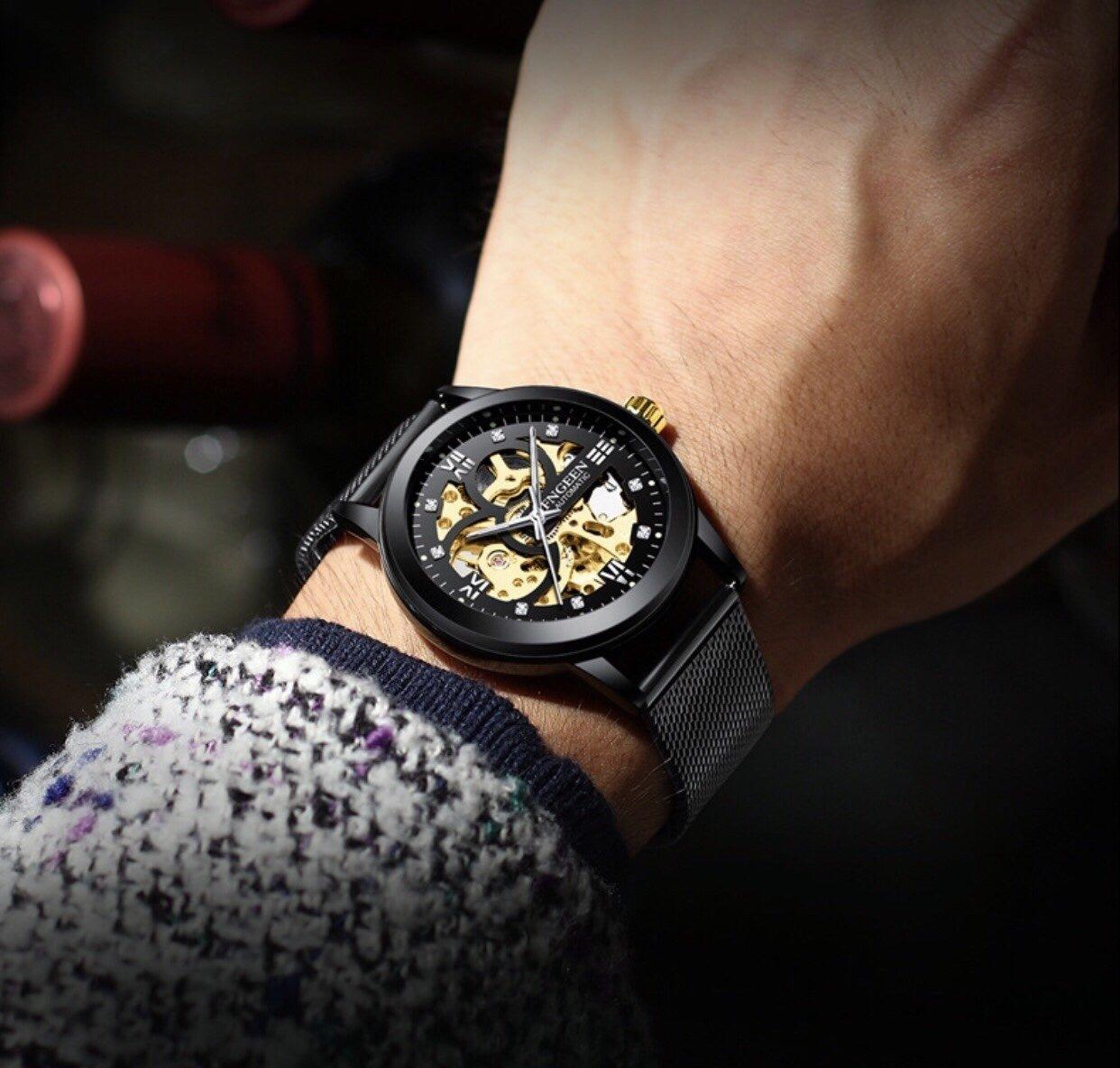 [HCM]đồng hồ nam lộ máy cơ FNGEEN Automatic  dây cao cấp