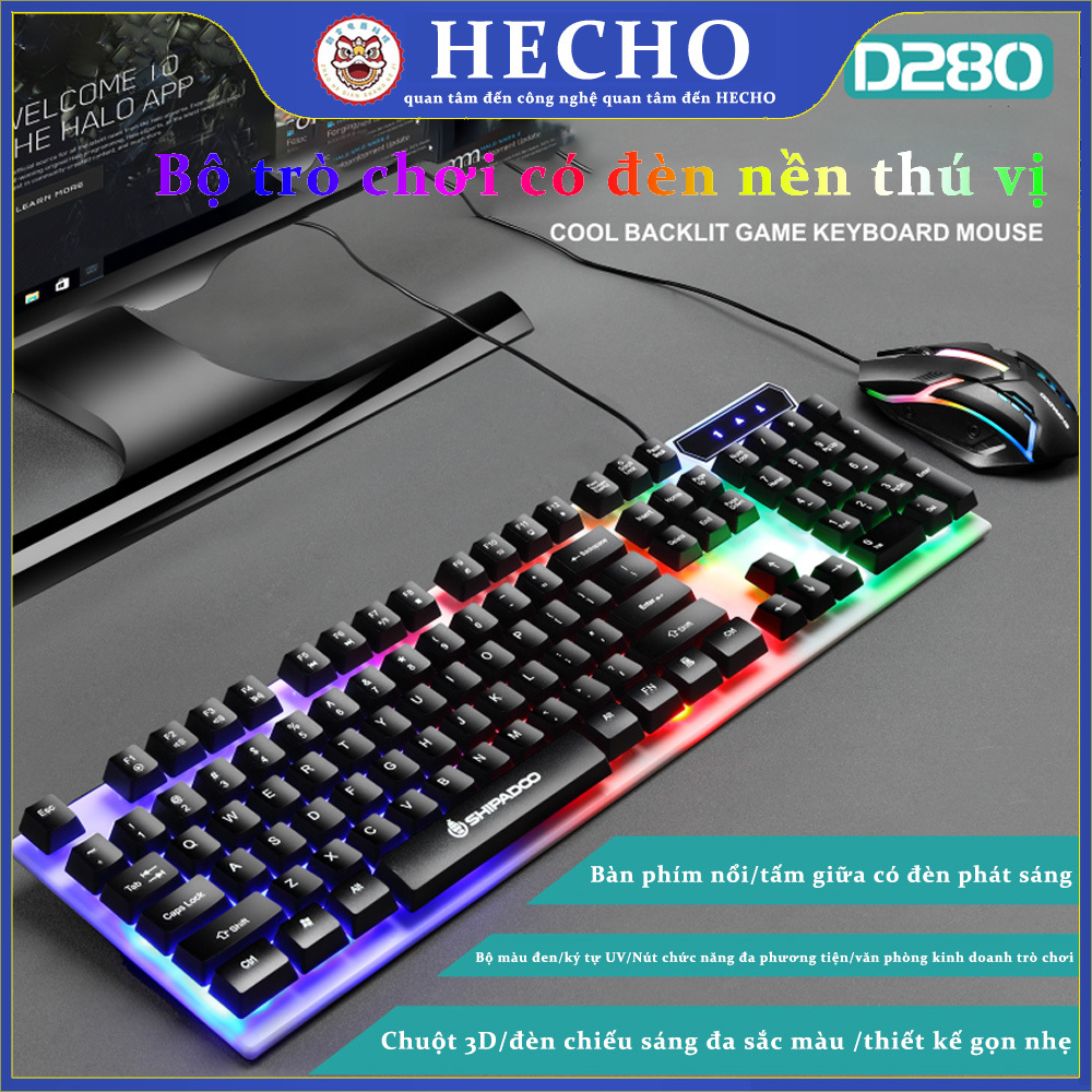 Hecho bộ bàn phím và chuột gaming có dây - có đèn nền tùy chỉnh chế độ.hỗ trợ chơi game lol cf keyboard