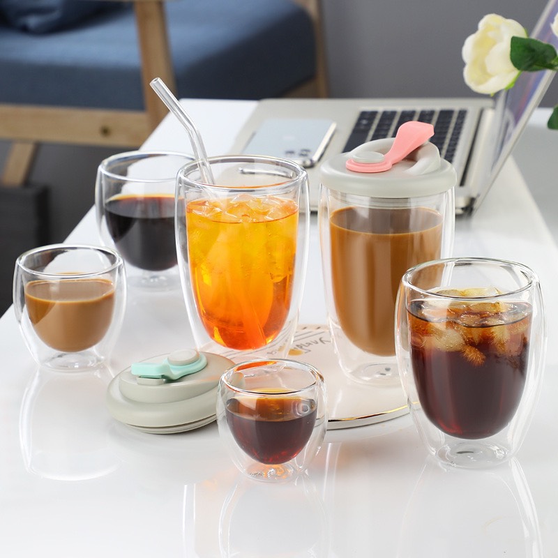 Cốc 2 lớp dáng bầu phong cách Bắc Âu, ly sinh tố, cốc thủy tinh chịu nhiệt không chì cao cấp - Thủy tinh thổi thủ công