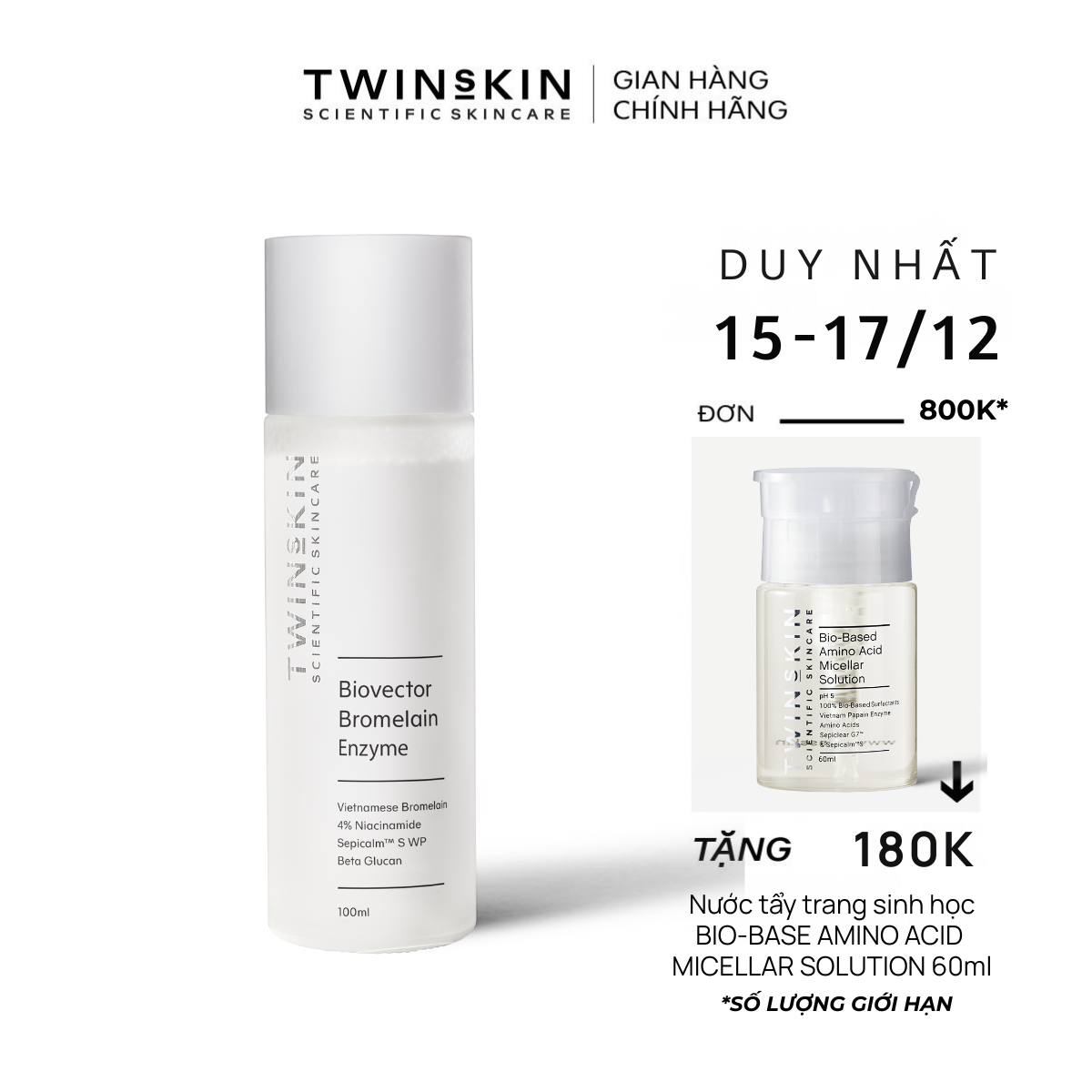  BIOVECTOR BROMELAIN ENZYME - Nước dưỡng enzyme cấp ẩm sâu kích hoạt da làm dịu mướt và sáng mịn da 100ml 