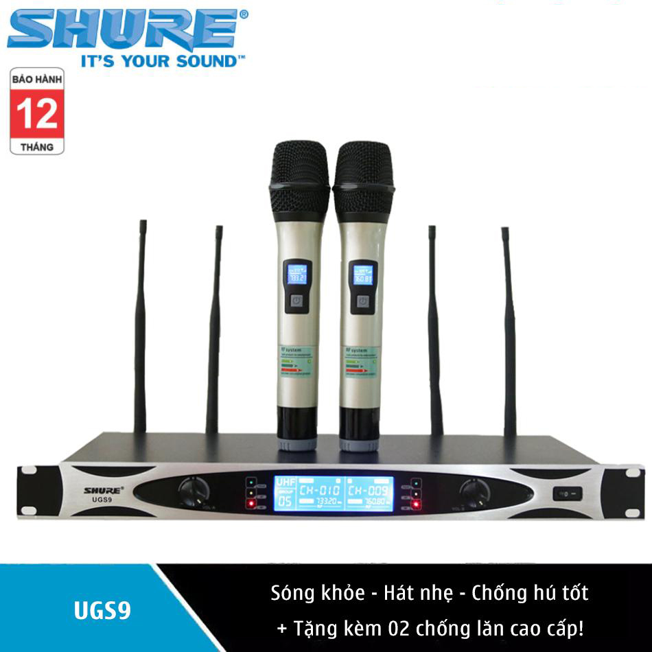 [HCM][XÃ KHO CẮT LỖ] Dàn Loa Hát Karaoke UGS 9 Micro Không Dây Shure UGS9 Chống Hú Cực Tốt 4 Râu Sóng Cực Khỏe Đầu Thu Ổn Định Tay Cầm Micro Chắc Chắn Dàn Loa Karaoke Gia Đình.