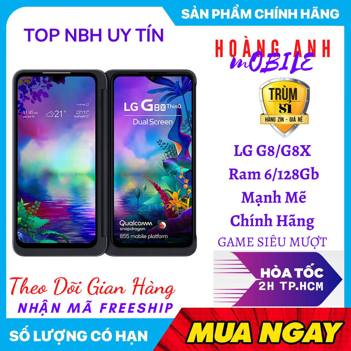 [Trả Góp 0%] Rẻ Vô Địch Điện Thoại LG G8 / G8X ThinQ ( LG G8 X ThinQ )  ram 6G/128G mới Chính Hảng Cấu Hình Khủng Độ Bền Chuẩn Quân Đội Chiến Game Mượt/Cân các thể loại game yên tâm mua sắm với Hoàng Anh Mobile bao đổi miễn phí