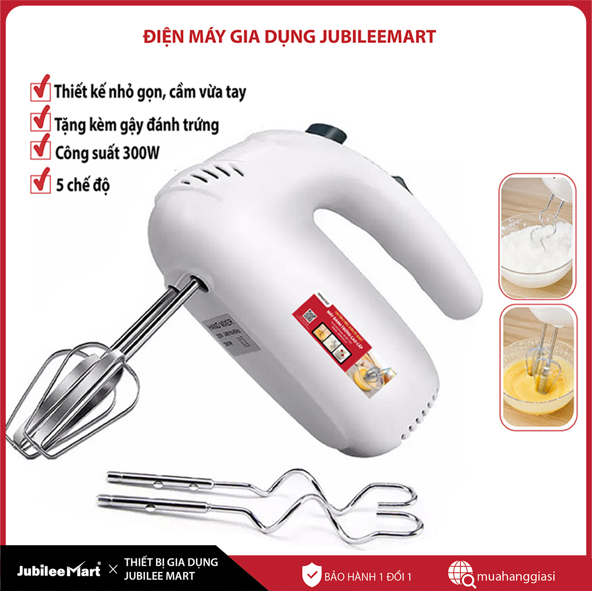 [Freeship] [TẶNG KÈM Muỗng Lọc Lòng Đỏ Trứng] Máy đánh trứng cầm tay mini Jubilee Mart công suất 350W + Tặng kèm 4 que nhào bột làm bánh - Đánh khuấy nhanh với 5 tốc độ có thể điều chỉnh được - BẢO HÀNH 1 ĐỔI 1 NẾU LỖI