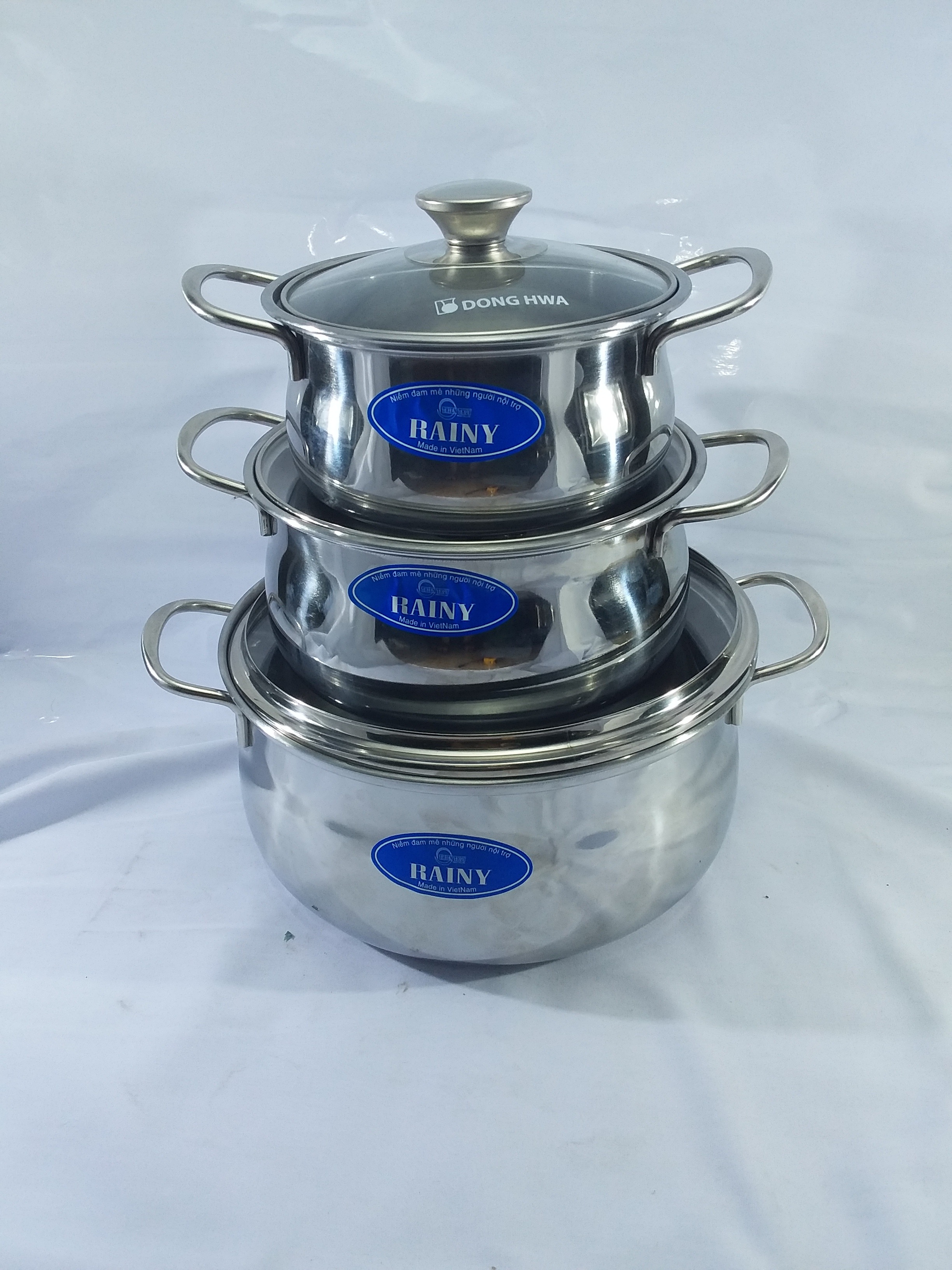 Bộ 3 nồi táo inox dày rainy nắp kính chống trào rn 06-1dttb