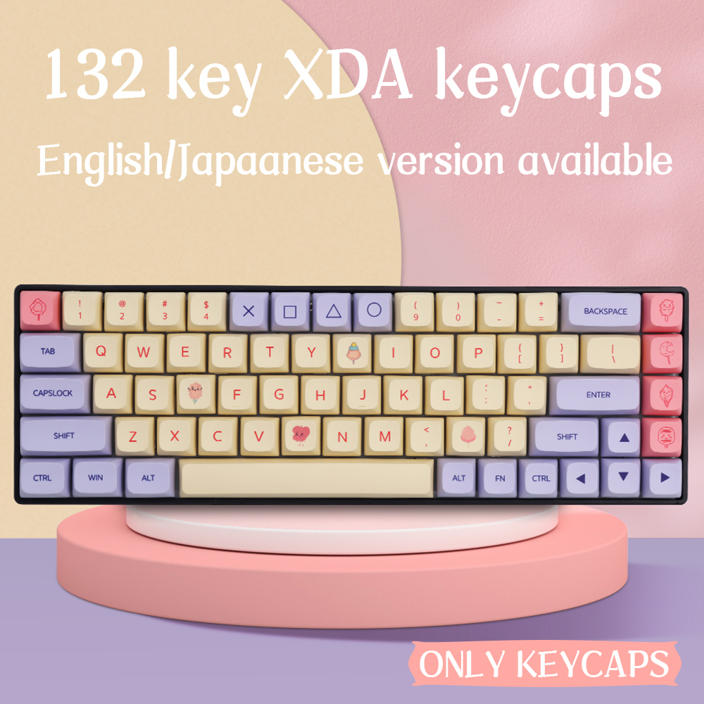 132 keys xda pink keycaps pbt dye sublimation purple yellow keycap marshmallow theme for mechanical keyboard gmmk pro tm680 89