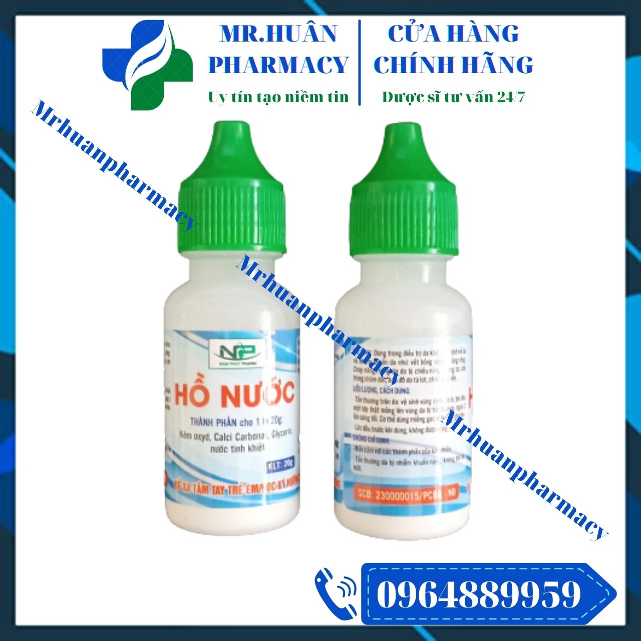 Hỗn dịch dùng ngoài Hồ Nước 20g - Dùng trong da khô, vết bỏng mỏng, cháy nắng, trứng cá, côn trùng đốt, chốc, vẩy nến