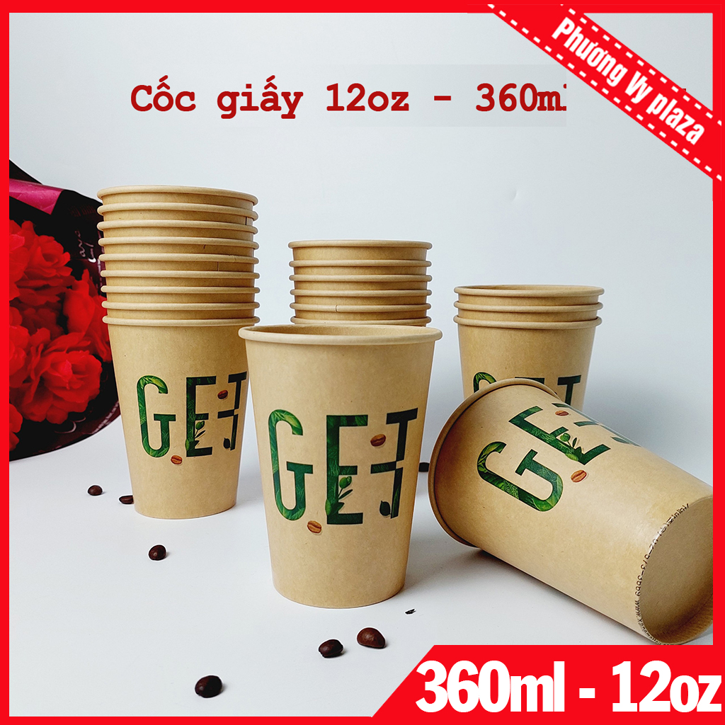 50 chiếc cốc giấy 360ml - 12oz get nâu ly giấy nhập khẩu hàn quốc