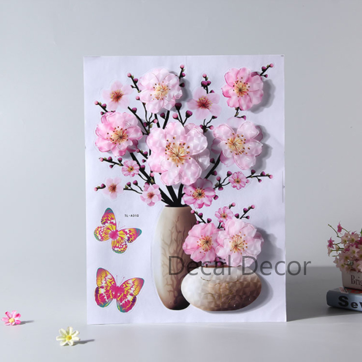 Decal trang trí dán tường 3d nổi hình lọ hoa - Decor trang trí phòng ngủ  phòng khách  phòng bếp đẹp - Giấy dán tường chất liệu PVC cao cấp