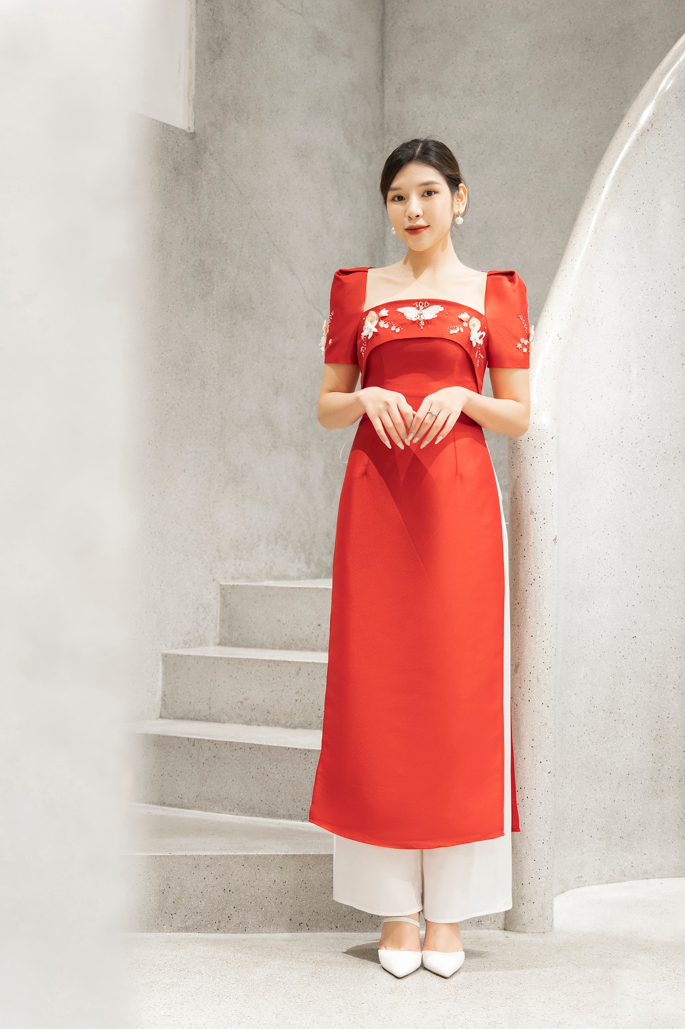 JM Dress Desgin Áo dài cổ vuông đính ngực 2M17.2211TF