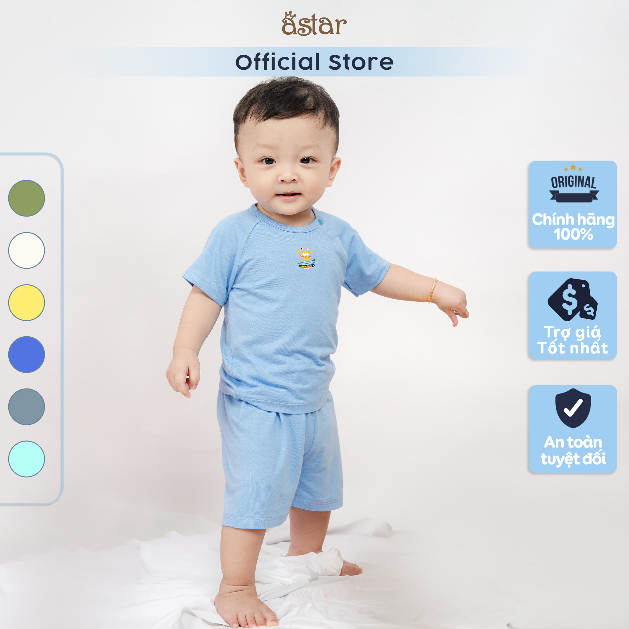 Bộ quần áo cộc tay cài chéo ASTAR vải cotton rayon in hình ngộ nghĩnh cho bé trai,bé gái từ 9 tháng đến 6 tuổi