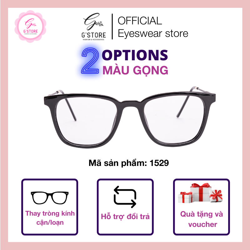 Kính cận mắt vuông dễ đeo nam nữ Gọng kính cận mắt vuông thời trang 1529