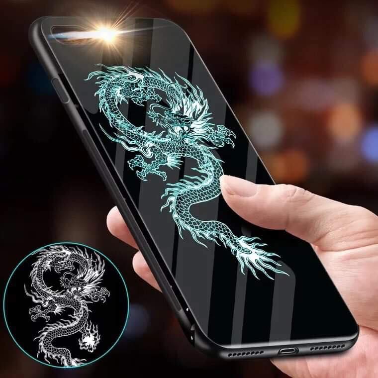 Ốp iPhone hình rồng dạ quang mặt lưng cường lực các đời máy XS MAX, X, XS, 8PLUS,7PLUS,6PLUS mẫu mới.