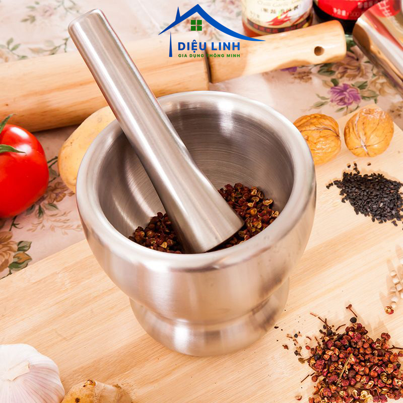 Bộ Chày Cối Inox Nguyên Khối 304 Cao Cấp Không Mối Hàn, Kèm Lắp Đạy Tiện Dụng Sang Trọng Cho Gia Đình Bạn DieuLinhshop