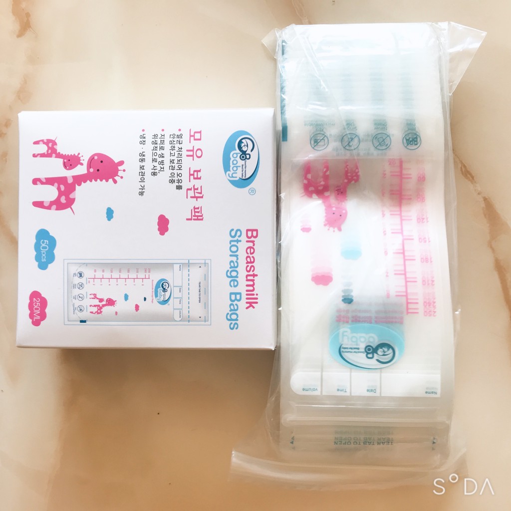 MẪU MỚI 2 KHÓA ZIP Hộp 50 Túi trữ sữa GB BABY 250ml
