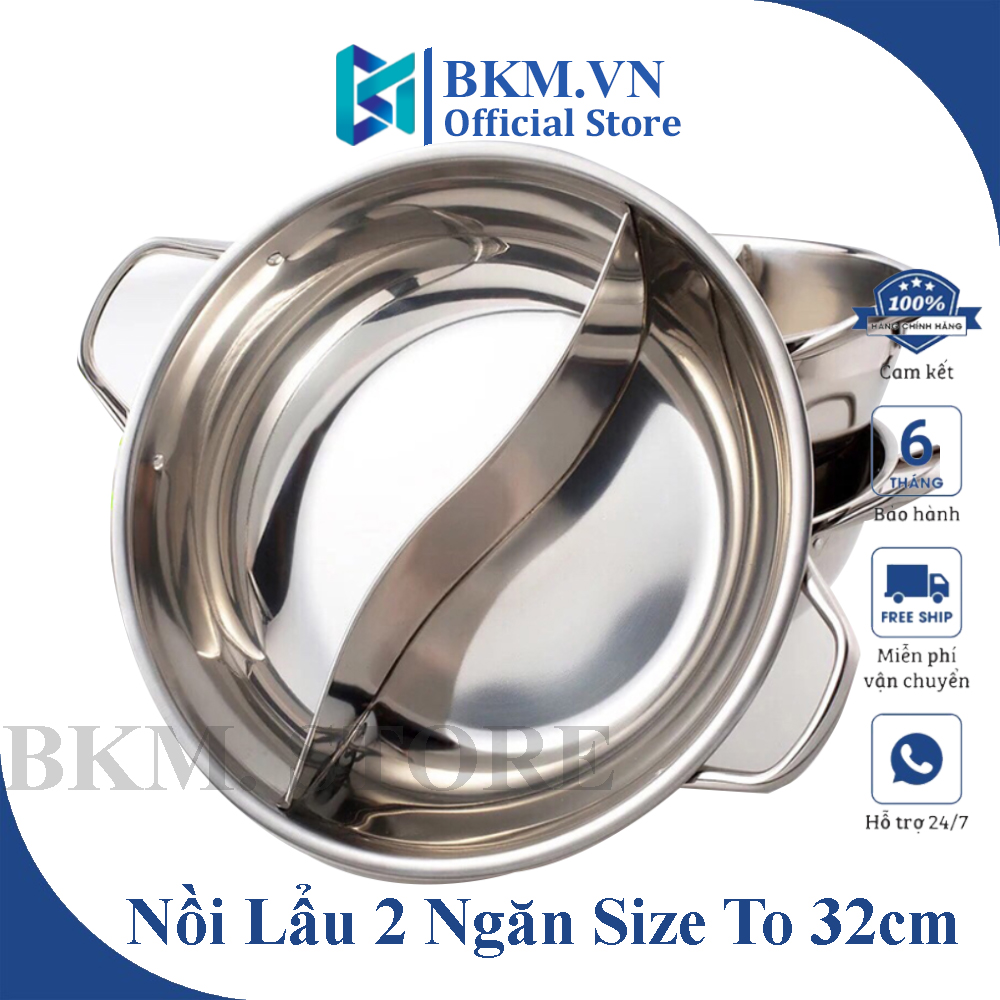 [Size 32cm] Nồi Lẩu 2 Ngăn Inox Dày Dặn Có Nắp Kính Cao Cấp Dùng Cho Bếp Từ, Bếp Hồng Ngoại, Bếp Ga, Nồi Lẩu Inox Gia Đình Với 2 Ngăn Chia Tiện Lợi