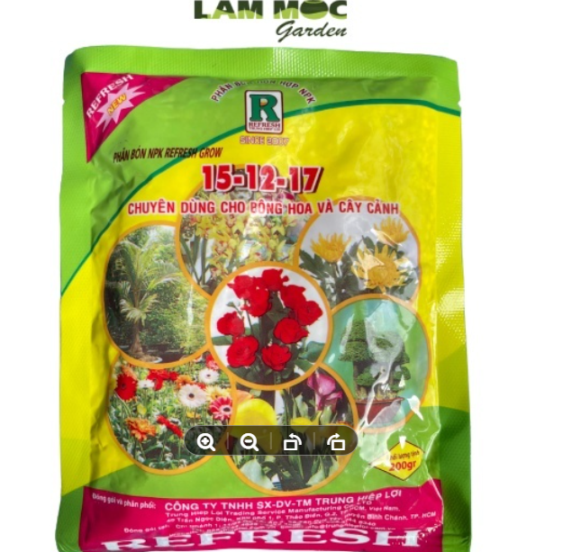 Phân bón npk refresh grow 15-12-17 - điều hòa sinh trưởng cây trồng - gói 200 gram
