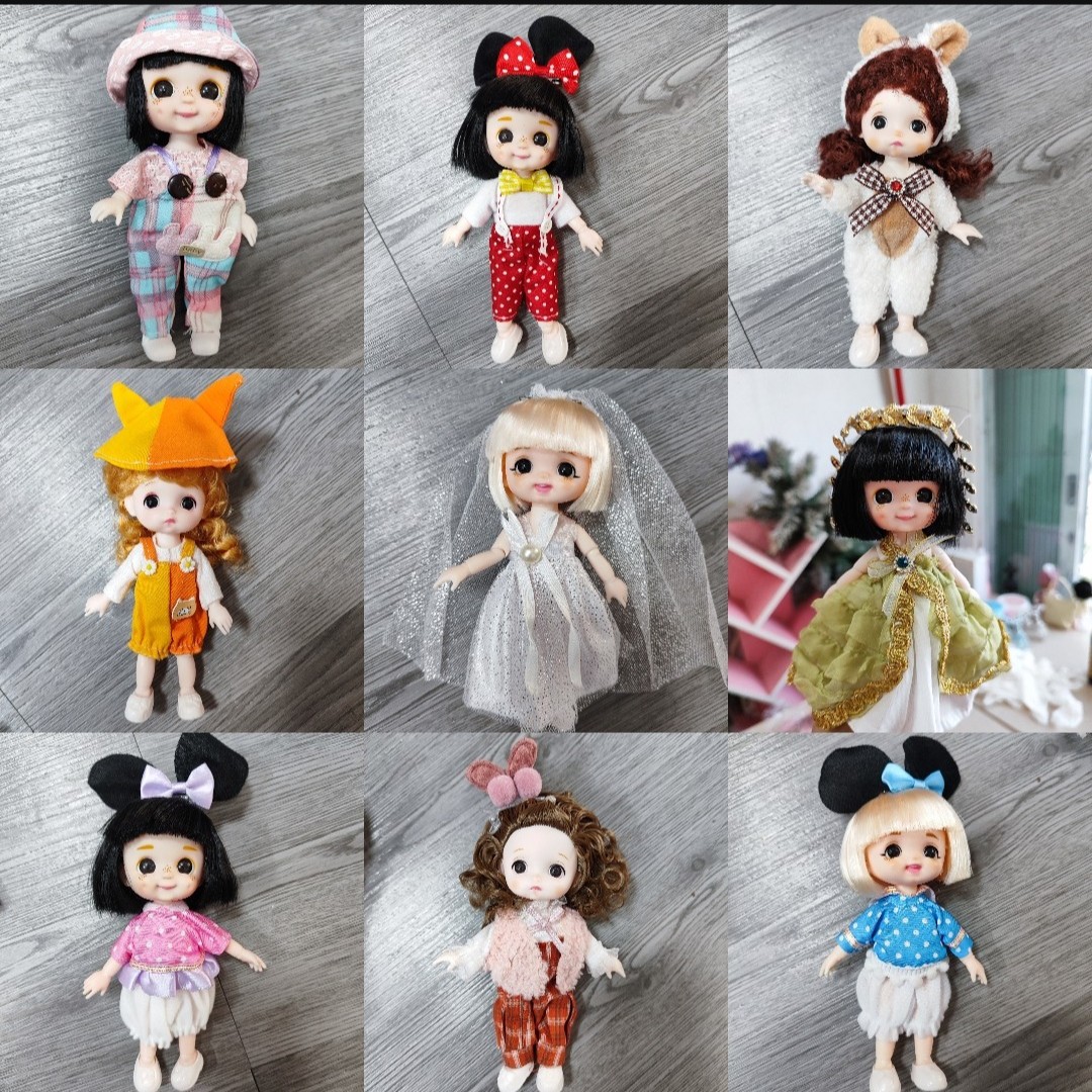 Búp bê 16cm mặt mếu,mặt cười,mặt tàn nhang kèm đồ và phụ kiện Animedolls 638