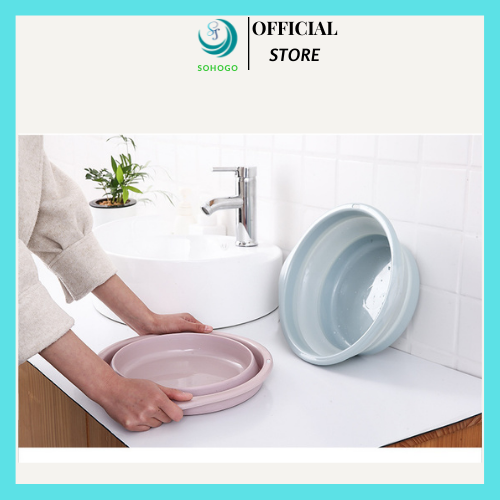 [HÀNG CÓ SẴN]-Bộ 2 Thau nhựa gấp gọn đa năng12x35cm+Thau gấp gọn đa năng 9x 25cm, giao màu ngẫu nhiên+ Móc treo trong suốt