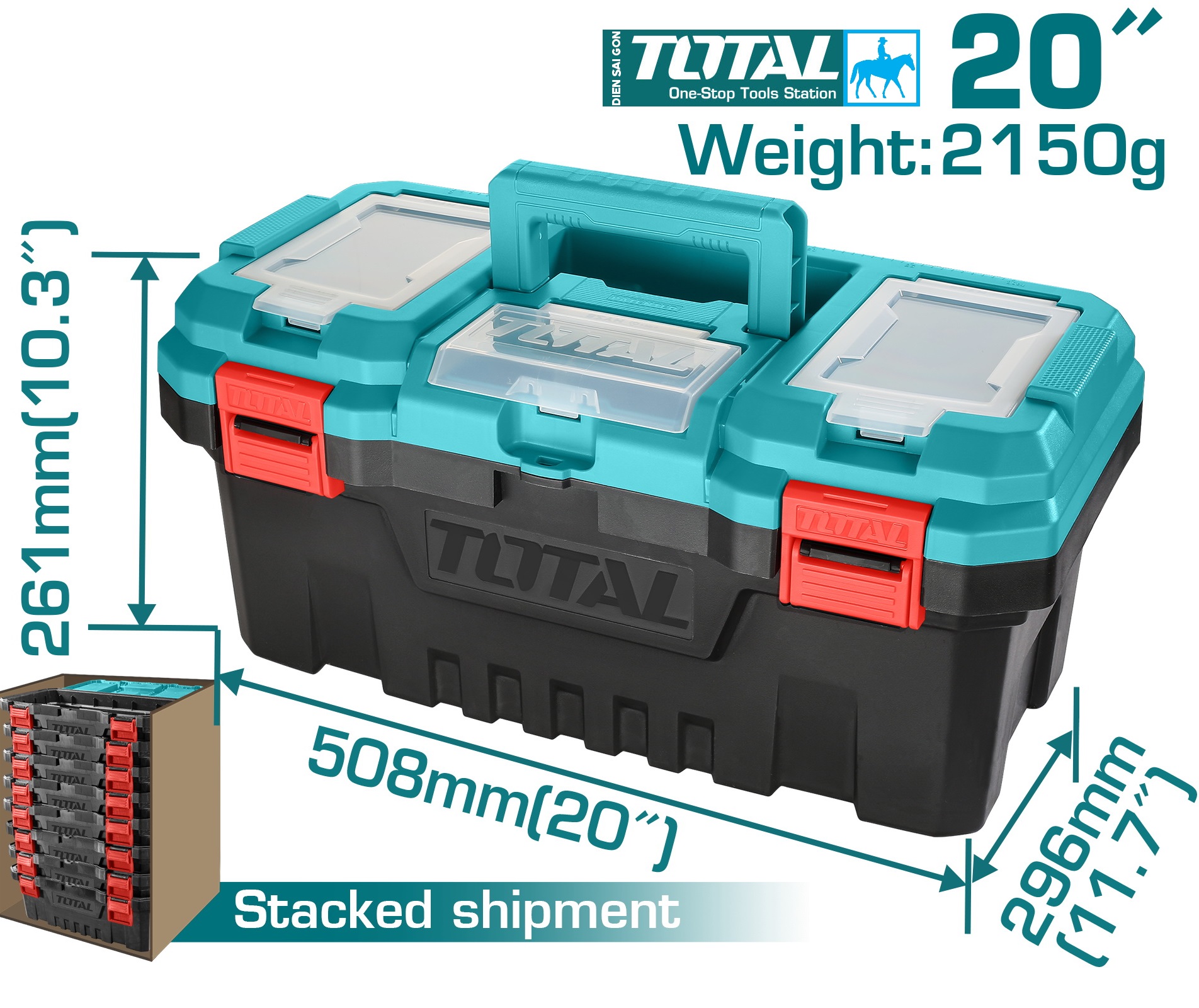 Thùng hộp đựng đồ nghề 20inch khóa nhựa total tpbx0201