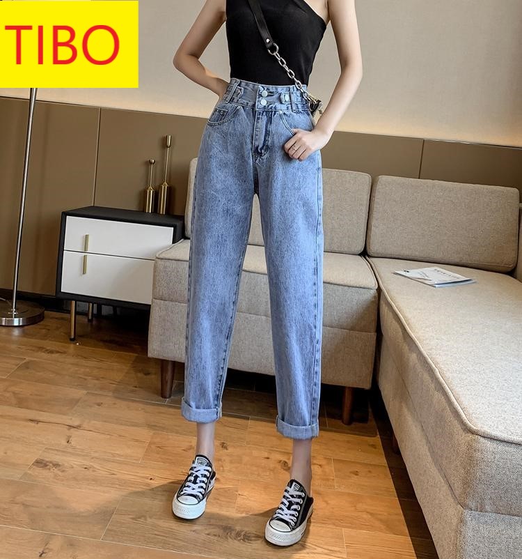 [ VIDEO FREESHIP ] QUẦN BAGGY JEAN NỮ ĐỦ MÀU XÁM ĐEN, XANH PHỐI 2 NÚT 2 ĐAI SIÊU DỮ DỘI CAO CẤP TIBO-NY502