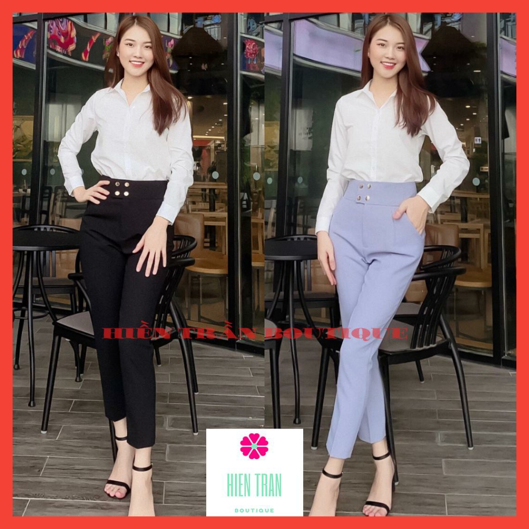 Quần baggy công sở nữ phối 4 cúc lưng cao, tôn dáng mặc siêu đẹp, vải chống nhăn - hientranboutique