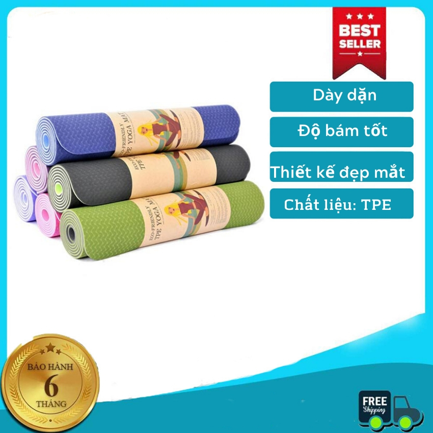 Thảm tập yoga TPE Tmore 2 lớp cao cấp Tặng túi đựng thảm