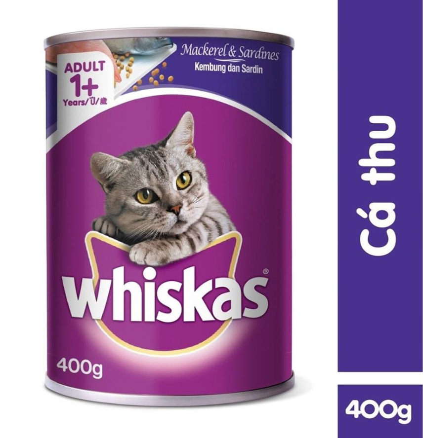 Pate cho mèo vị cá biển và vị cá thu cá mòi whiskas lon 400g