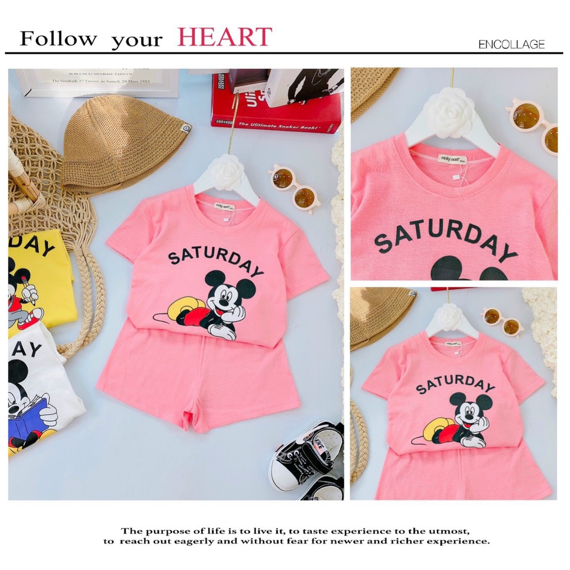 * Bộ cotton cộc tay in hình Mickey bé trai-gái dễ thương