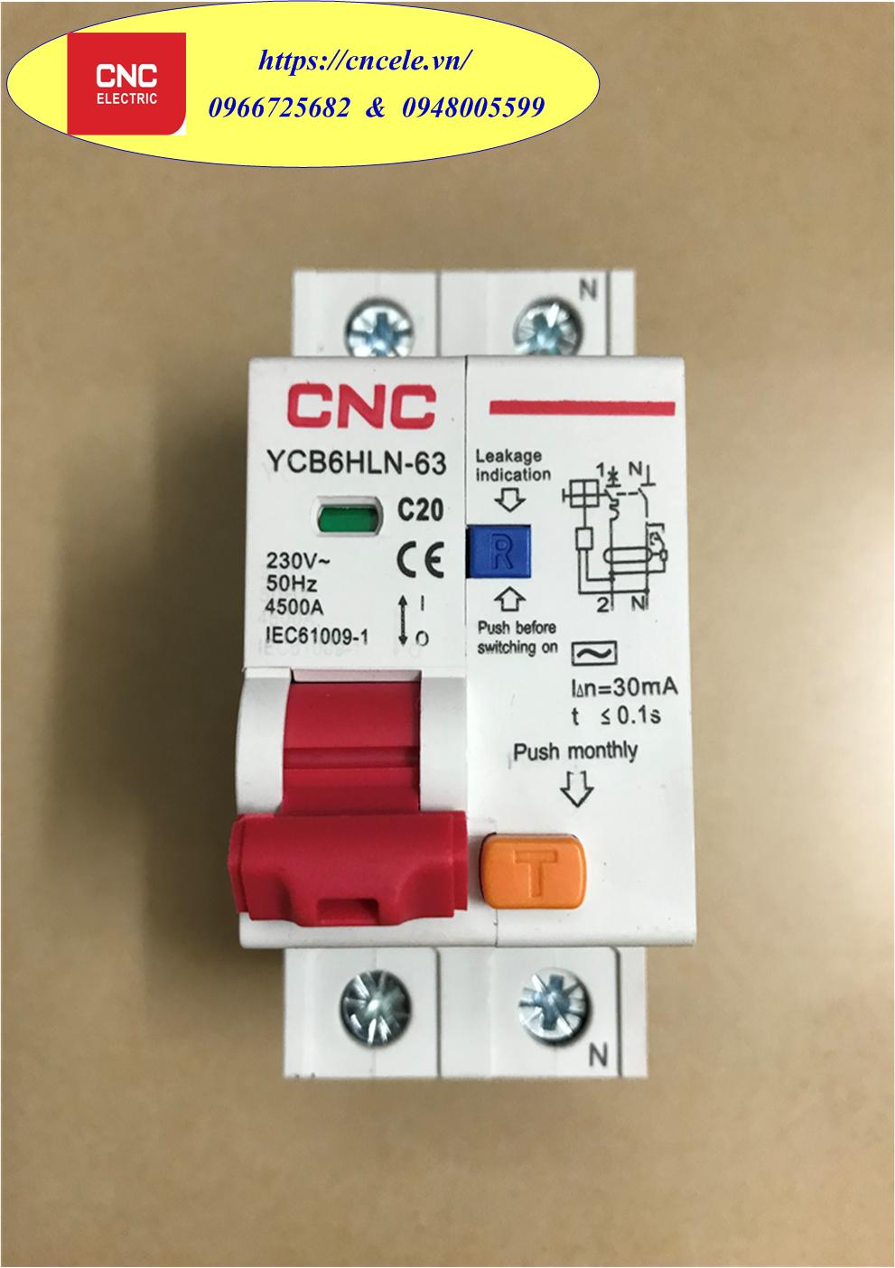 Aptomat chống rò chống giật cnc rcbo 1p+n 20a; icu = 4.5ka; aptomat; attomat