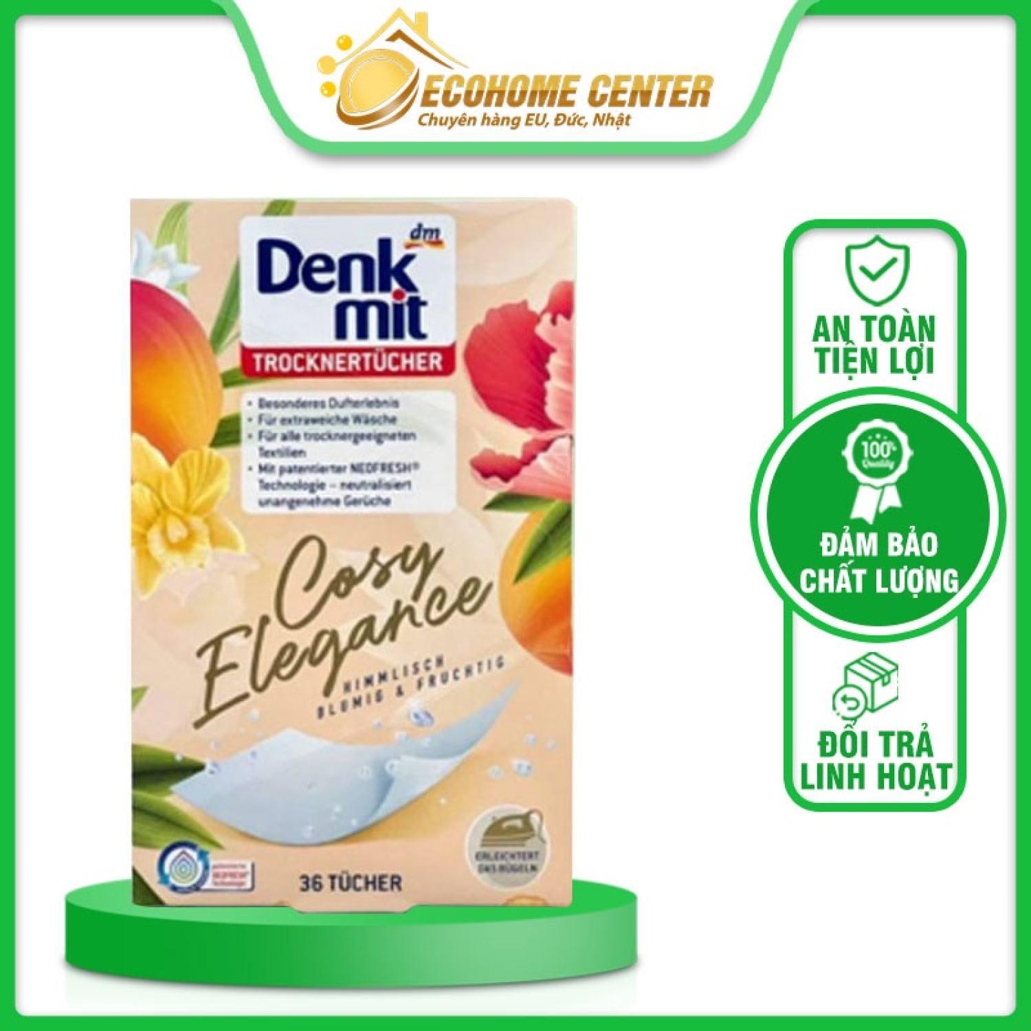 Giấy thơm quần áo Denkmit hộp 36 tơ` ECOHOME CENTER mùi thơm tươi mát ngăn ngừa mùi hôi ẩm mốc E09