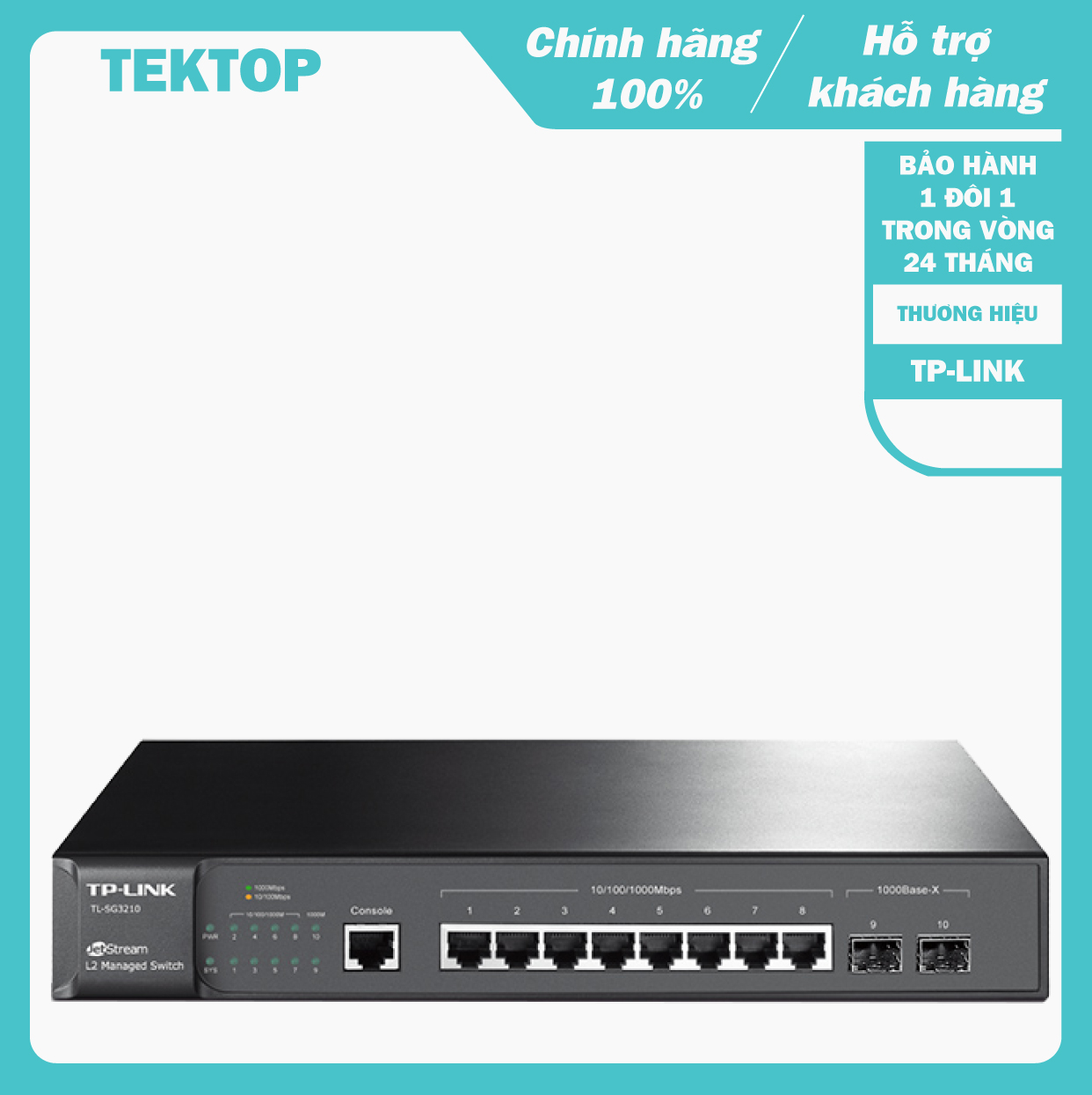 Bộ chia tín hiệu 8 cổng l2 kết hợp với 2 khe module quang sfp tp-link tl-sg3210 dành cho doanh nghiệp
