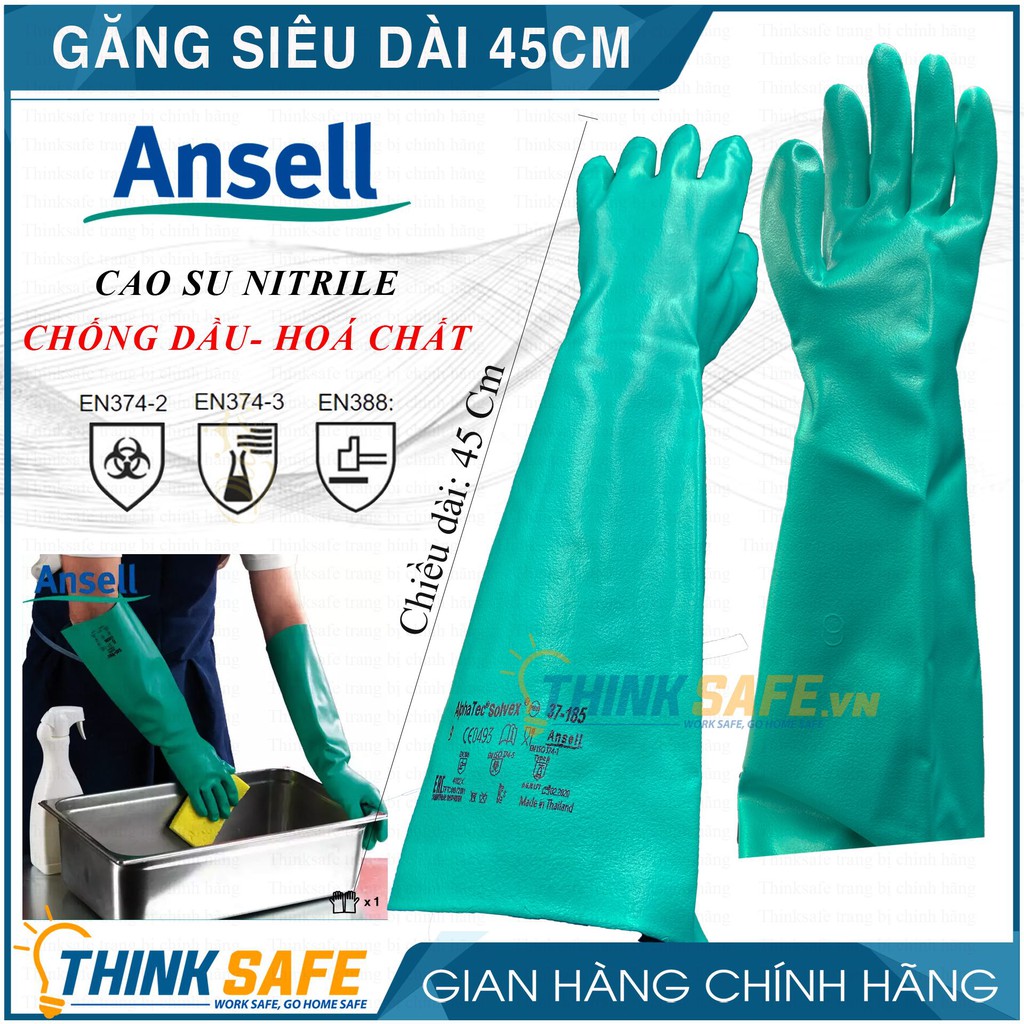 Găng tay chống hóa chất ansell 37-185 cấu tạo nitrile găng tay bảo hộ chống dầu nhớt chống tĩnh điện thấm hút mồ hôi tốt - bảo hộ