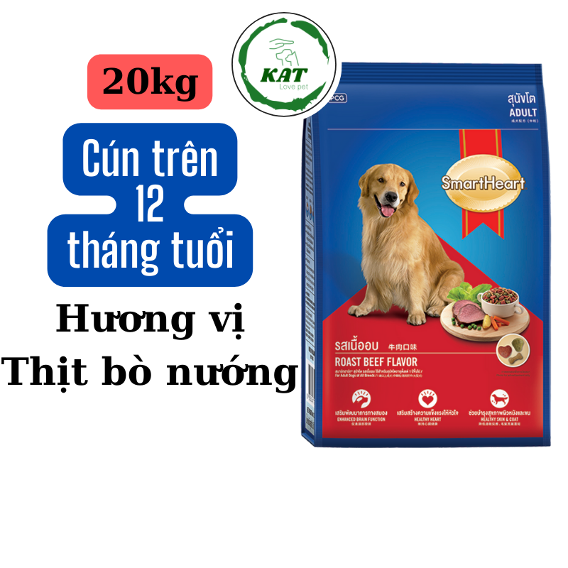 [Bao xá 20kg] Thức ăn hạt cho chó trưởng thành SMARTHEART ADULT vị thịt bò nướng - Bao xá 20kg - KAT Love Pets