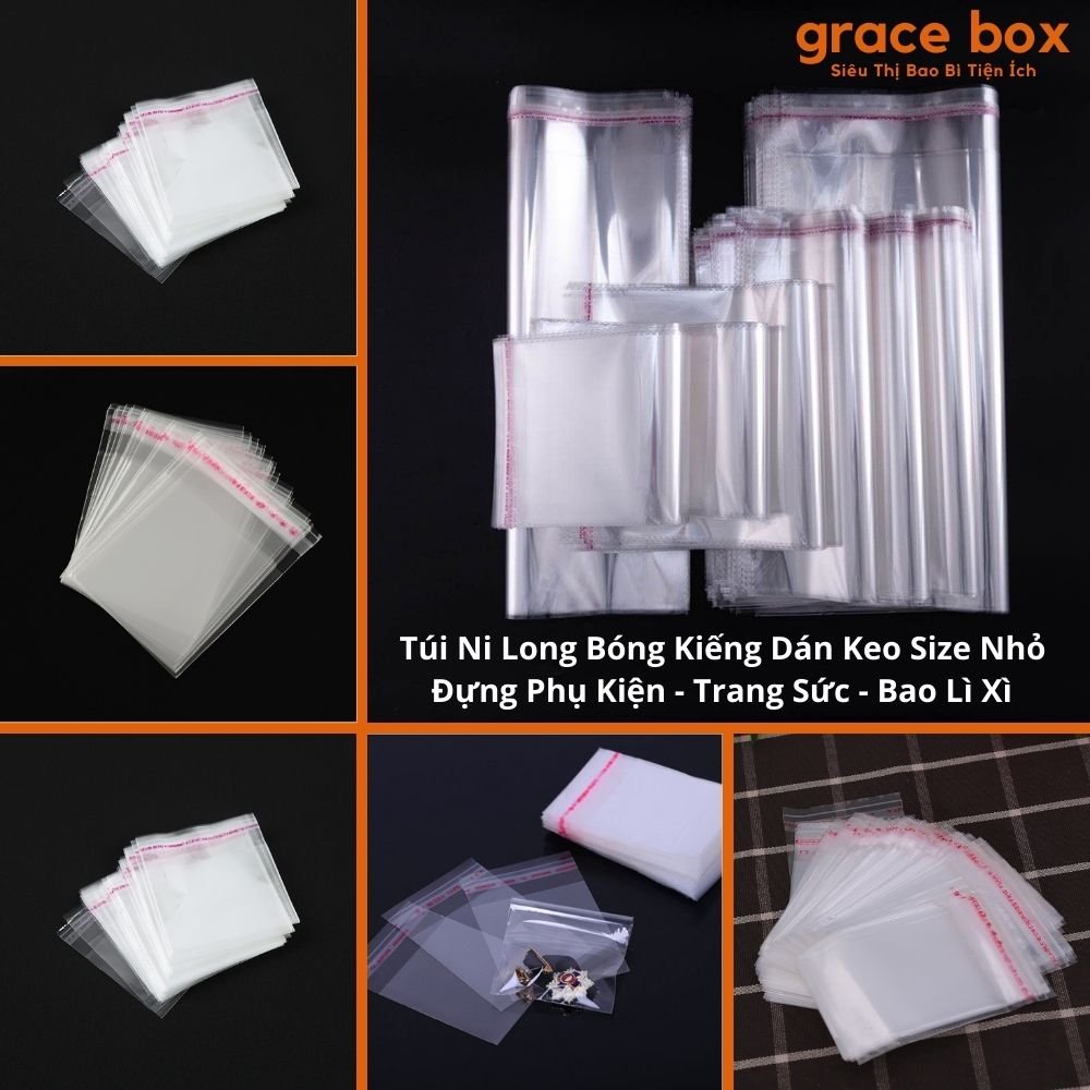 {Giá Sỉ} Set 100 Túi Ni Long Bóng Kiếng Dán Keo Size Nhỏ Đựng Phụ Kiện, Trang Sức, Bao Lì Xì - Siêu Thị Bao Bì Grace Box