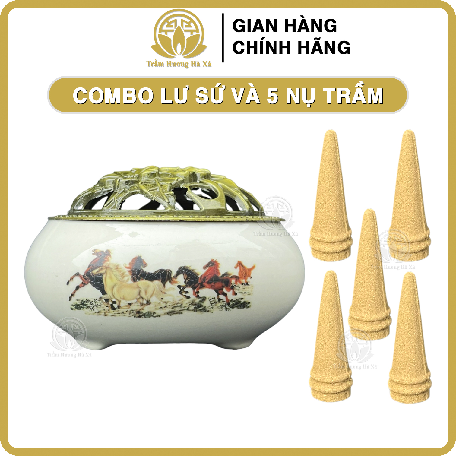  Combo xông trầm hương gồm 1 lư đốt trầm và 5 nhang nụ trầm hương xông nhà tẩy uế Trầm Hương Hà Xá đồ thờ cúng phong thủy may mắn tài lộc cho gia chủ 