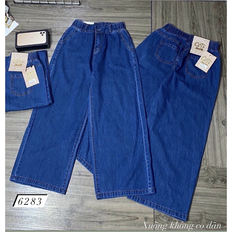 Quần Jeans giấy culottes Jeans gấy dáng dài ống rộng siêu Hot dáng suông - cạp chun thoải mái