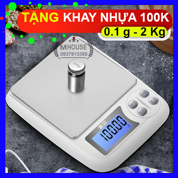 Cân Điện Tử Tiểu Ly Kitchen Scale 0.1g/ 2Kg Tặng 1 Khay Đựng