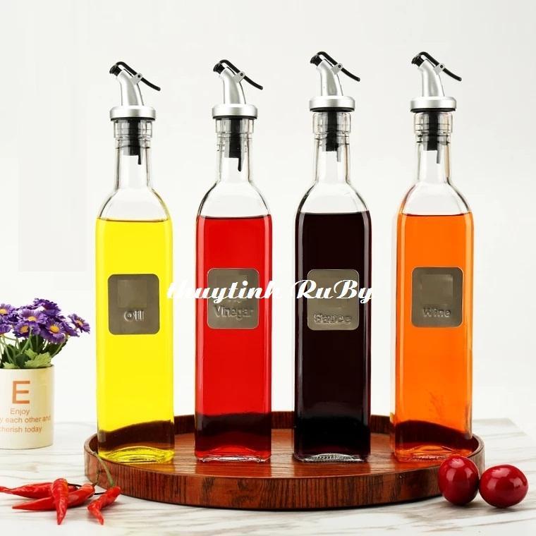 Bộ 2 Chai Thủy Tinh Đựng Thực Phẩm 500Ml, Chai Chiết Rót Dầu, Hu Chai Dung Gia Vị, Bình Có Van Chiết Chất Lỏng