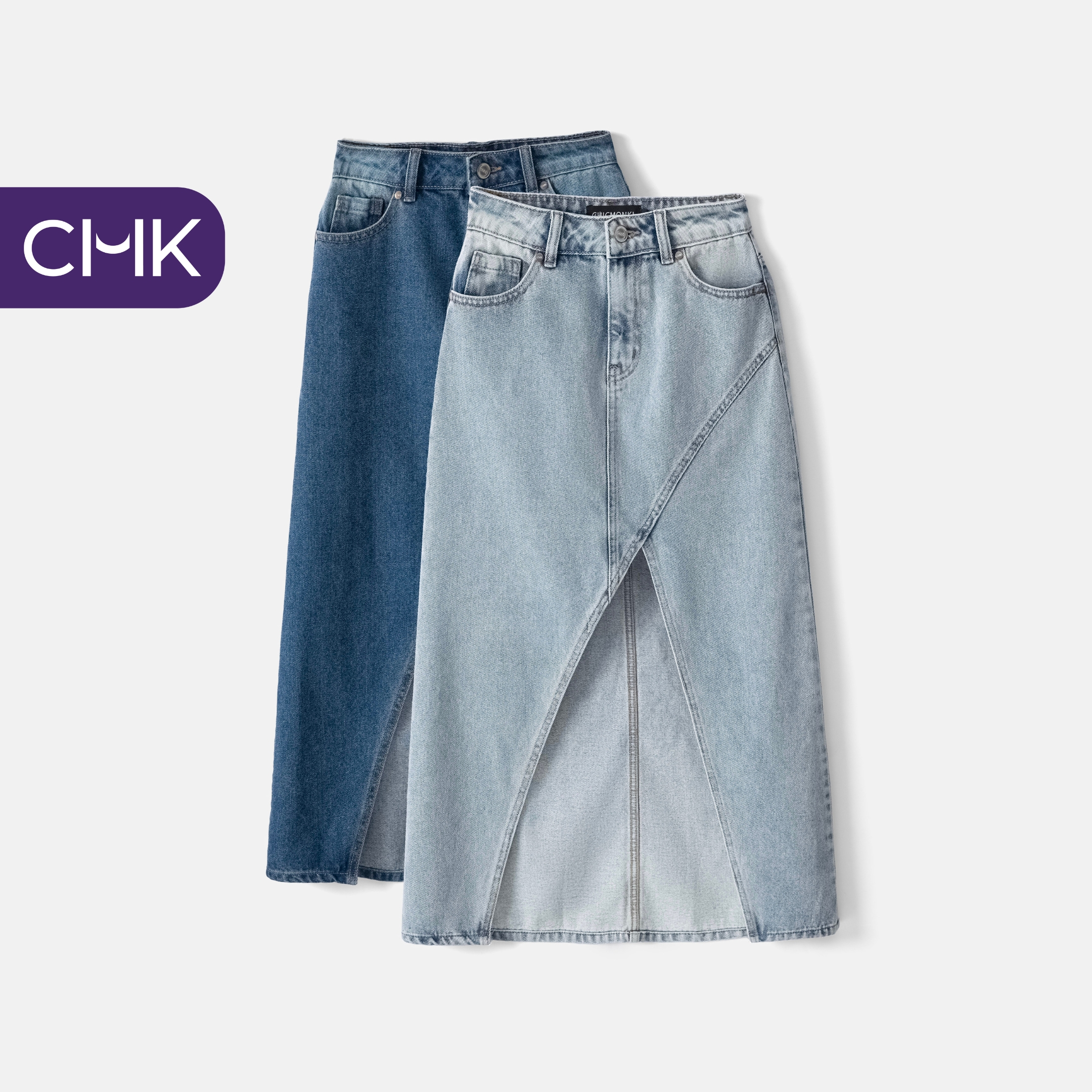 Chân váy jean chicmonki phom midi dài, xẻ tà giữa - nelly denim skirt cmj1535
