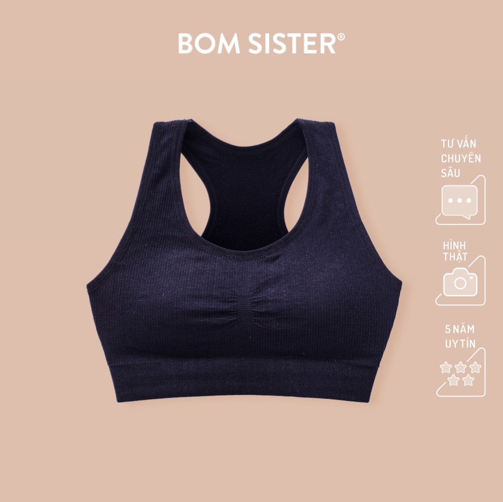 Áo lót thể thao 3 Lỗ mút mỏng croptop màu trơn nâng ngực tự nhiên BOM SISTER BR2010