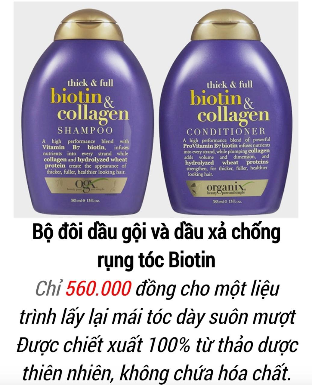 Combo dầu gội và dầu xả bioitin mỹ- bộ dầu gội xả chống rụng tóc biotin collagen 385ml