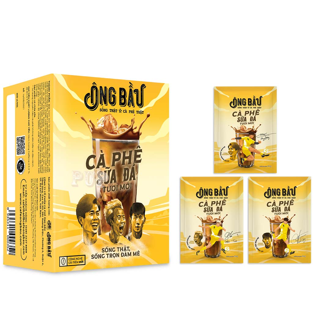 Cà phê sữa đá ông bầu hộp vàng 240g 10 gói, cà phê ob, ob cafe
