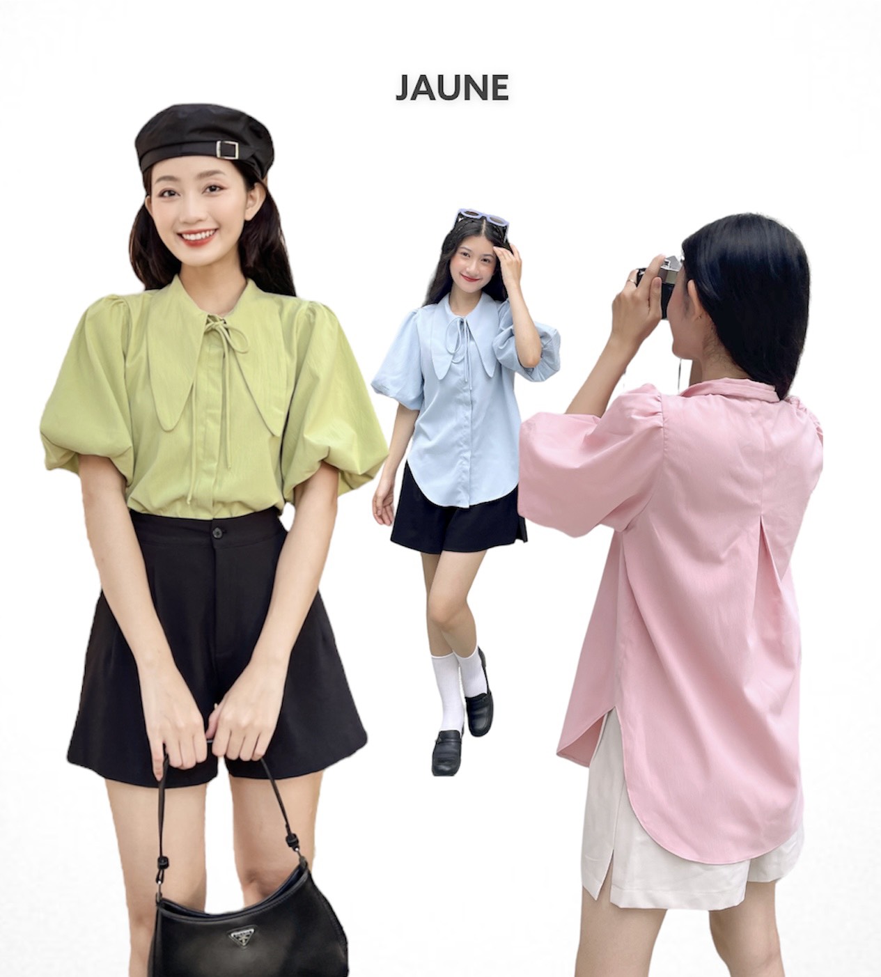 Áo sơ mi thiết kế tay lỡ phồng, cổ sen jaune- coco shirt