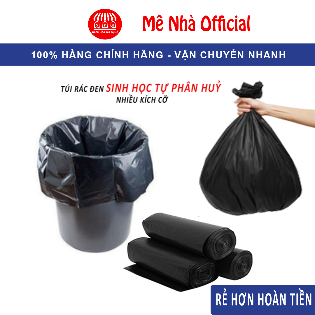 1kg túi đựng rác, 3 cuộn trung 55x65 cm túi ni lông đen đựng rác tự hủy túi đựng rác đen sinh học