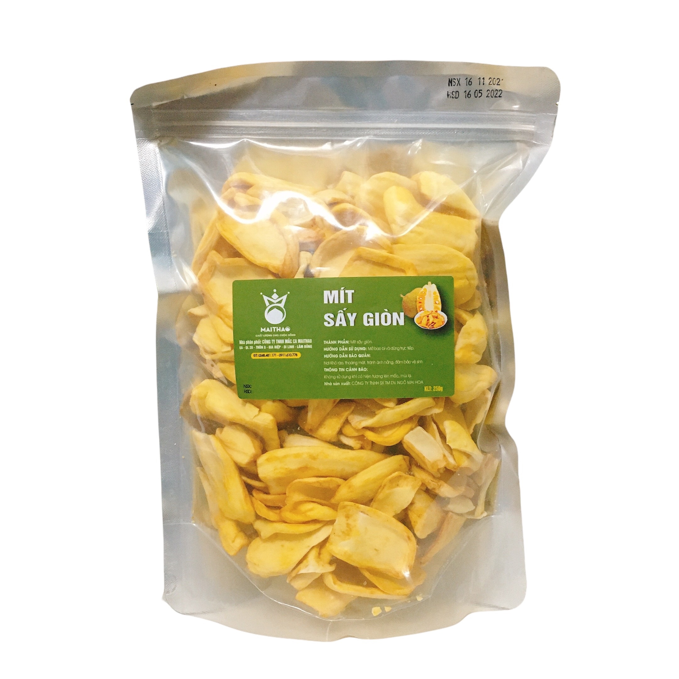 Mít sấy giòn nguyên miếng Mai Thao  250g/túi- Đặc sản Đà Lạt (giòn, ngọt).