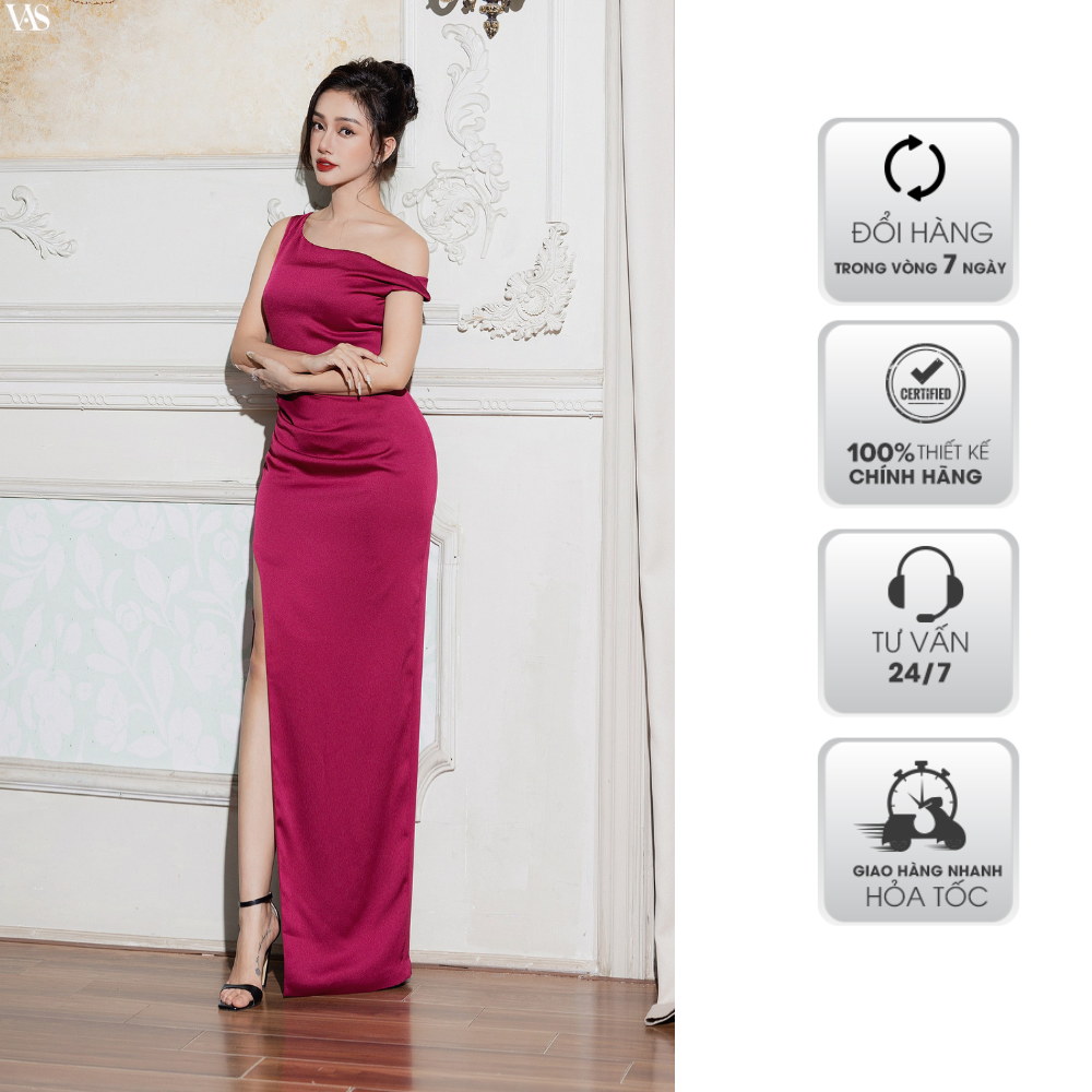 Đầm dạ hội nữ vananhscarlet lệch vai xẻ v054s23