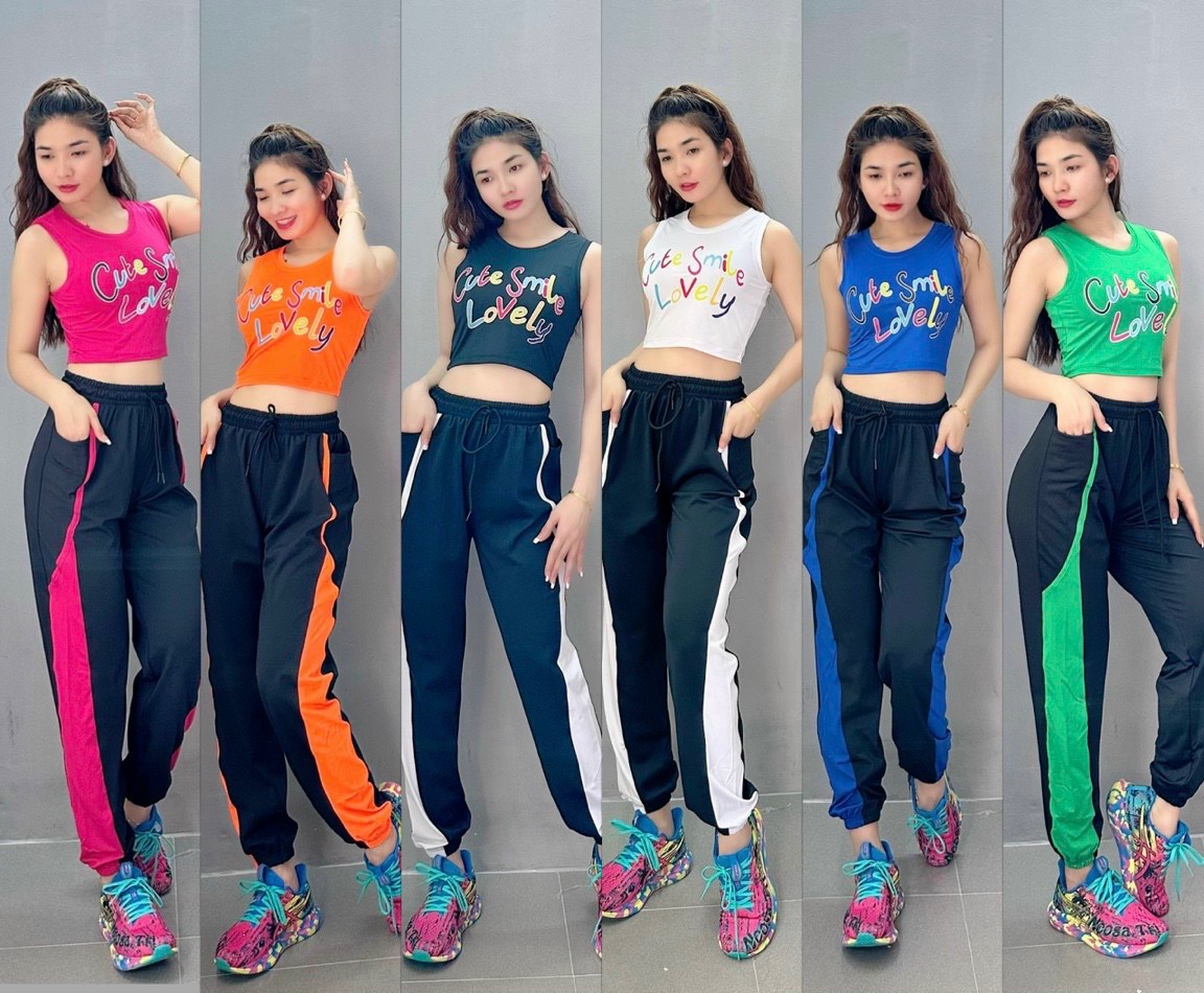 Bộ thể thao nữ quần dài áo croptop quần dài jogger nhiều màu cao cấp chuẩn hàng hiệu