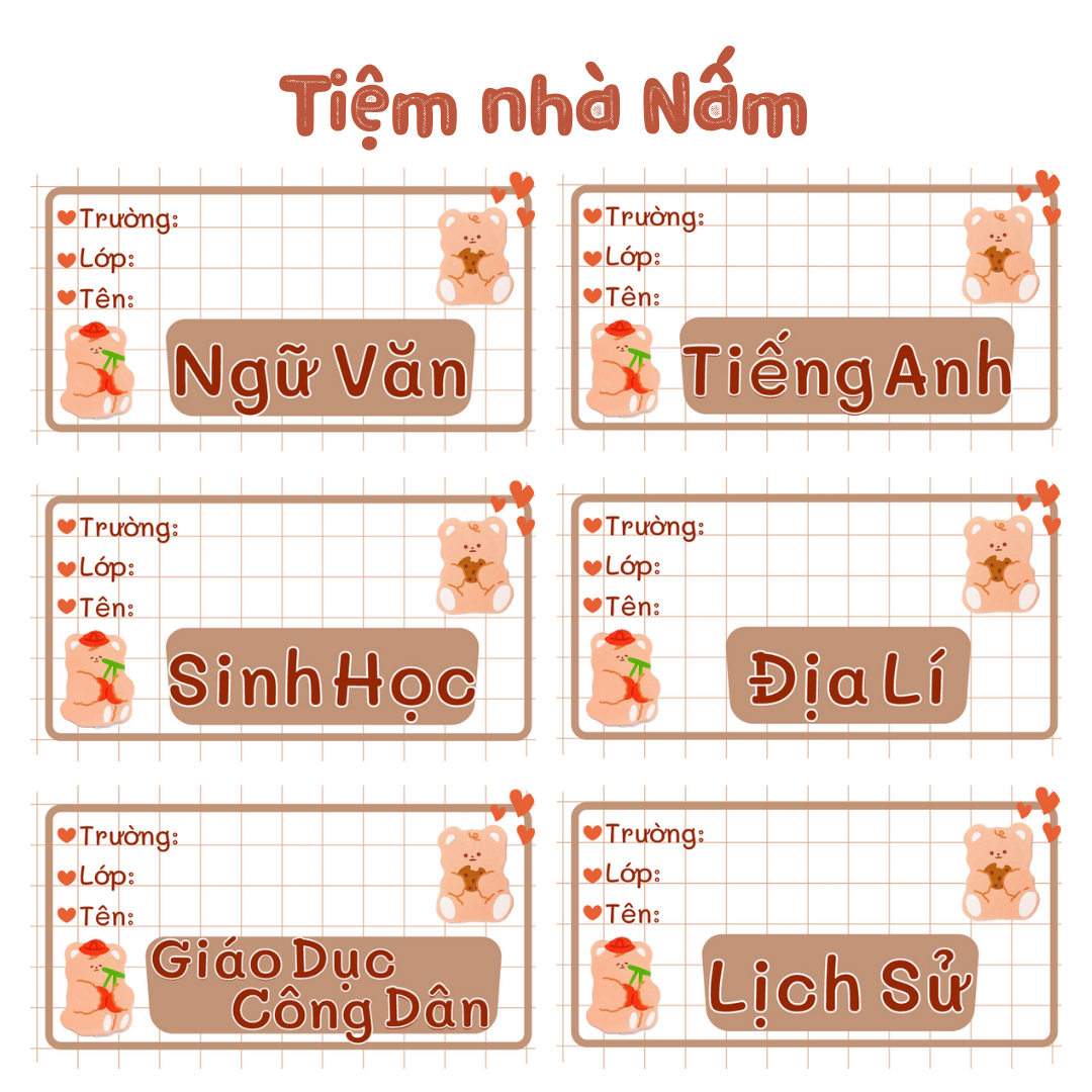 Lịch Sử Giá Combo Nhãn Vở Thiết Kế Theo Tên Môn Học, Gấu Nâu Lông Xù Cập  Nhật 8/2023 - Beecost