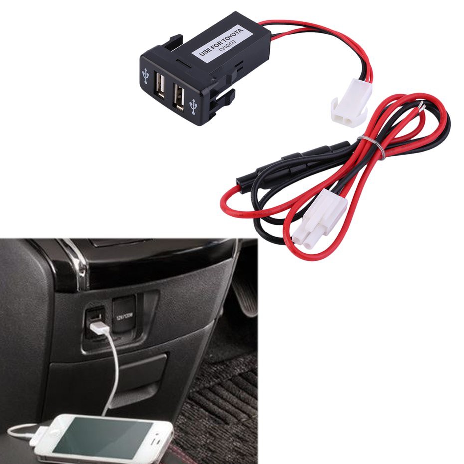 Củ sạc điện nhanh chia 2 cổng USB gắn cổng chờ tiện lợi cho xe TOYOTA