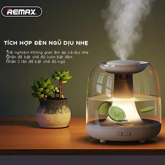 Máy phun sương kiêm đèn ngủ Remax RTA500, Khuếch tán tinh dầu, Dưỡng ẩm sâu, Cho phòng ngủ thơm tho, mát dịu